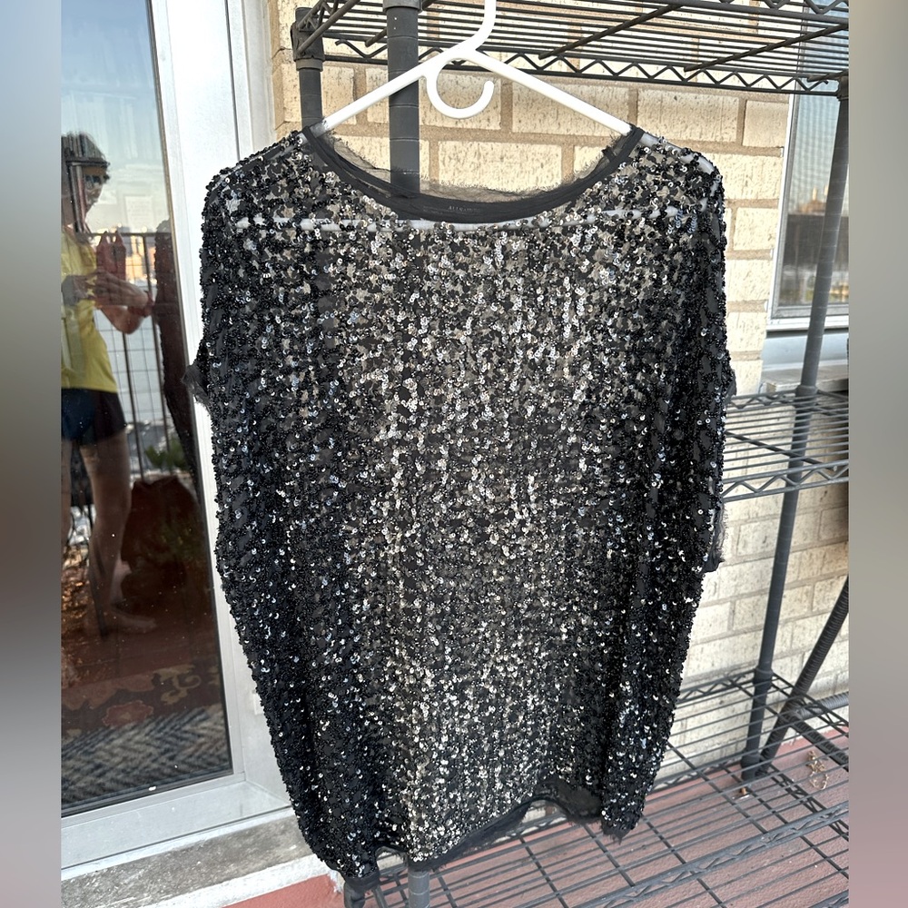 ALLSAINTS women’s black sequin flowy top or short dress US 4, UK 8, EU 36